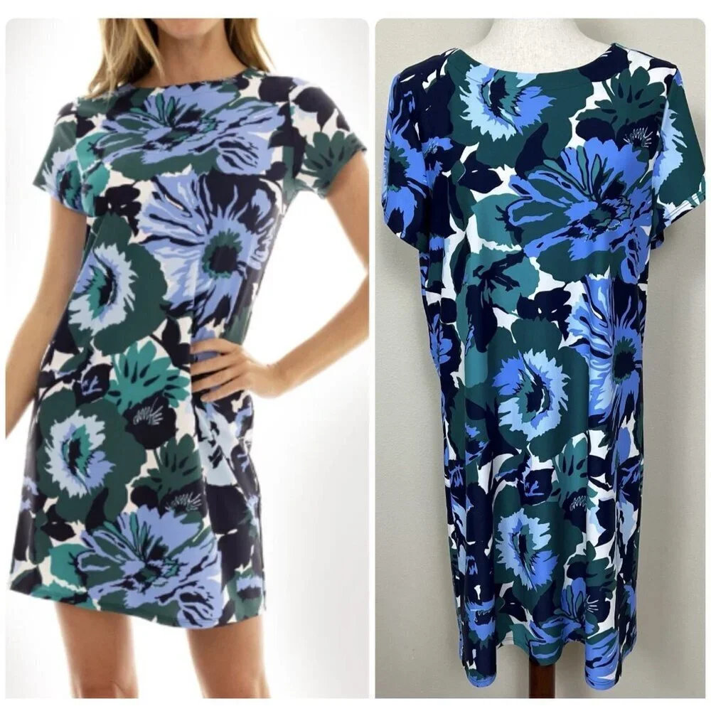 Jude Connally Ella Dress Size Large Jude Cloth Floral Nylon Stretch Short Sleeve - Picture 15 of 15